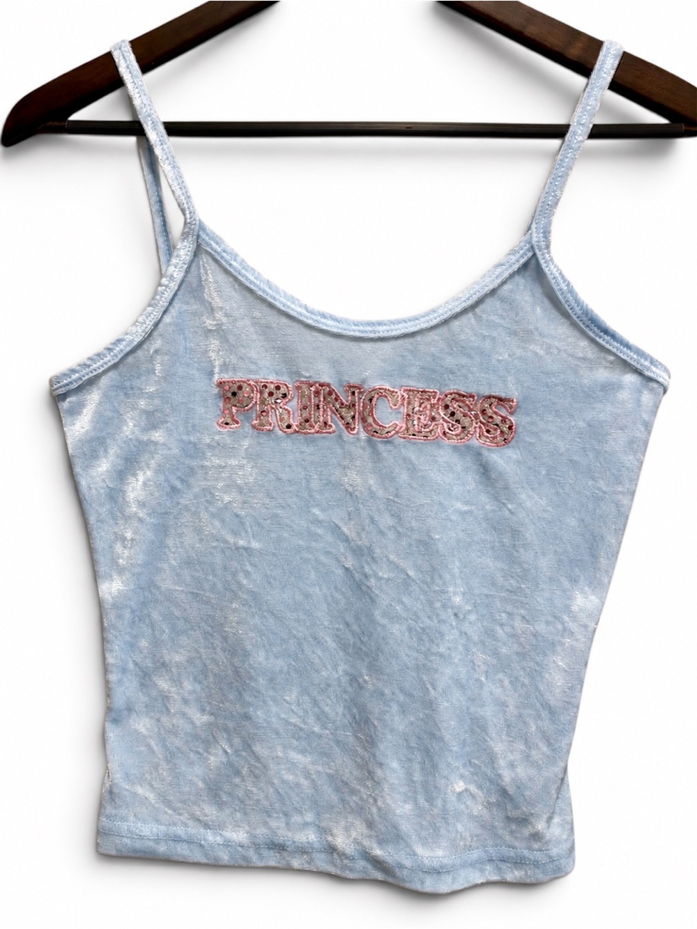 Vintage Y2K Blue Velvet Princess Rhinestone Cami Top Medium USA